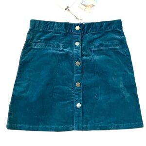 Dex Teal Corduroy Button Up Retro Hippie Inspired Mini Skirt Girls Medium 10/12
